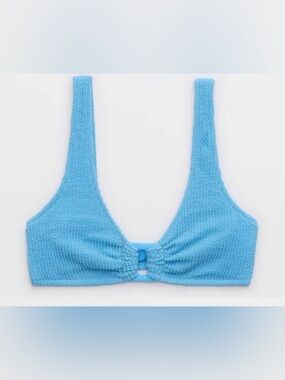 NWT Aerie Shimmery Crinkle Ring Wide Strap Scoop Bikini Top in Blues Spark - S